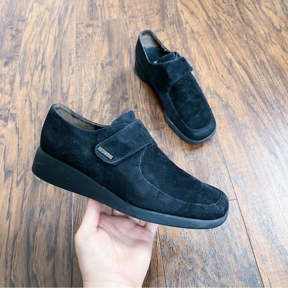 Paul Green • vintage 90s platform loafer black suede leather monk strap chunky